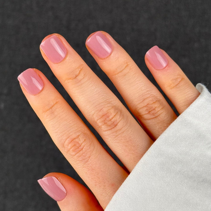 Faux Ongles Courts Carrés Press-on – Couleur Rose Nude, Avec Paillettes Et Colle