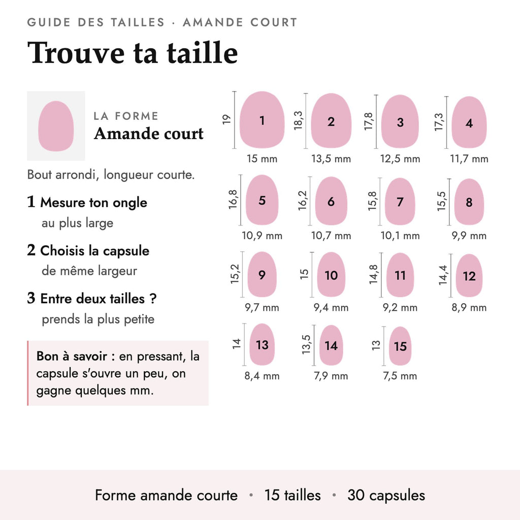 Guide des tailles forme Amande court